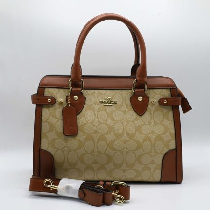 COACH DARCIE CARRYALL SIGNATURE BROWN CROSSBODY BAG .