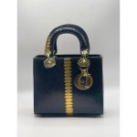 LADY DIOR MINI SNAKE SKIN BLACK GOLD HANDBAG.