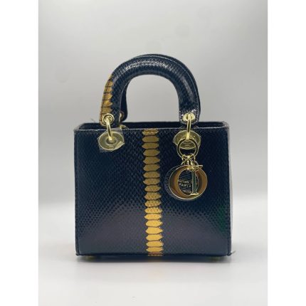 LADY DIOR MINI SNAKE SKIN BLACK GOLD HANDBAG.