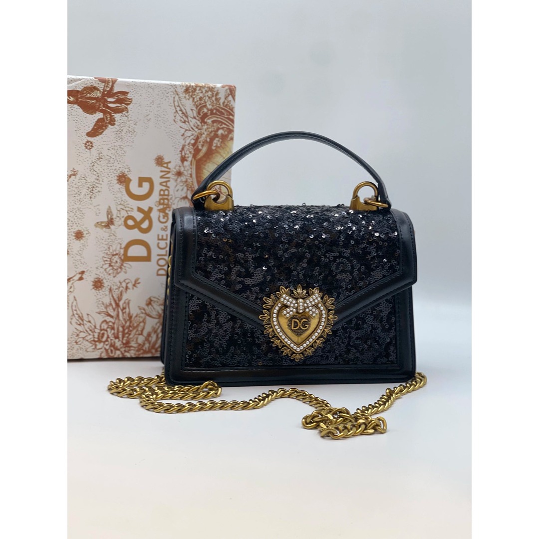 DOLCE & GABBANA DEVOTION BLACK SEQUIN BAG.