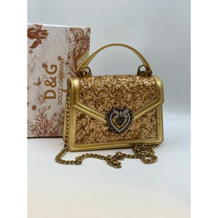 DOLCE & GABBANA DEVOTION GOLD SEQUIN BAG