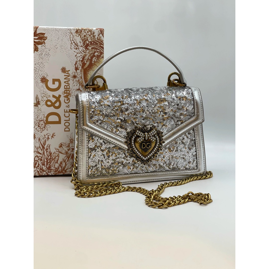 DOLCE & GABBANA DEVOTION WHITE SEQUIN BAG.