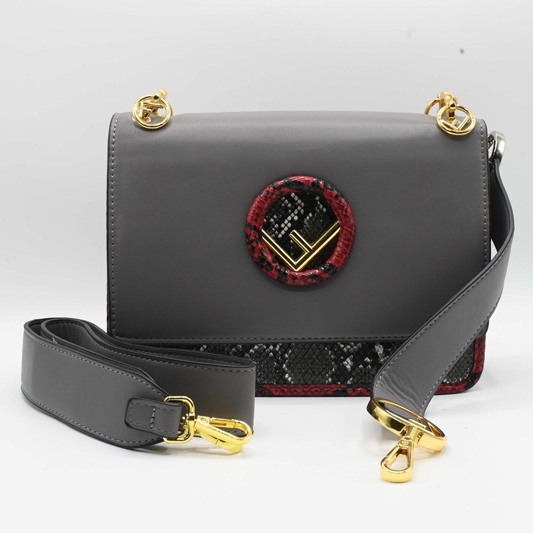 FENDI GRAY SMALL KAN SHOULDER BAG.