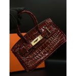 HERMES HIMALIYANS CROCODILE MAROON HANDBAG