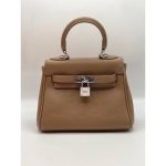 HERMES KELLY TOGO 25 RETURNS BEIGE HANDBAG.