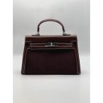 HERMES KELLY 20 PALLADIUM COFFEE SUEDE.