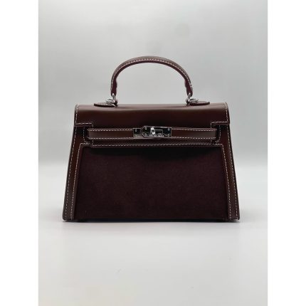 HERMES KELLY 20 PALLADIUM COFFEE SUEDE.