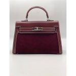 HERMES KELLY 20 PALLADIUM MAROON SUEDE.