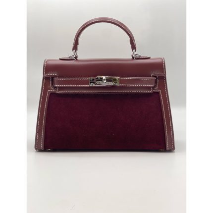 HERMES KELLY 20 PALLADIUM MAROON SUEDE.