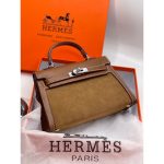 HERMES KELLY 20 PALLADIUM BROWN SUEDE.