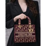 CHRISTIAN DIOR LADY D LITE MAROON SIGNATURE BAG