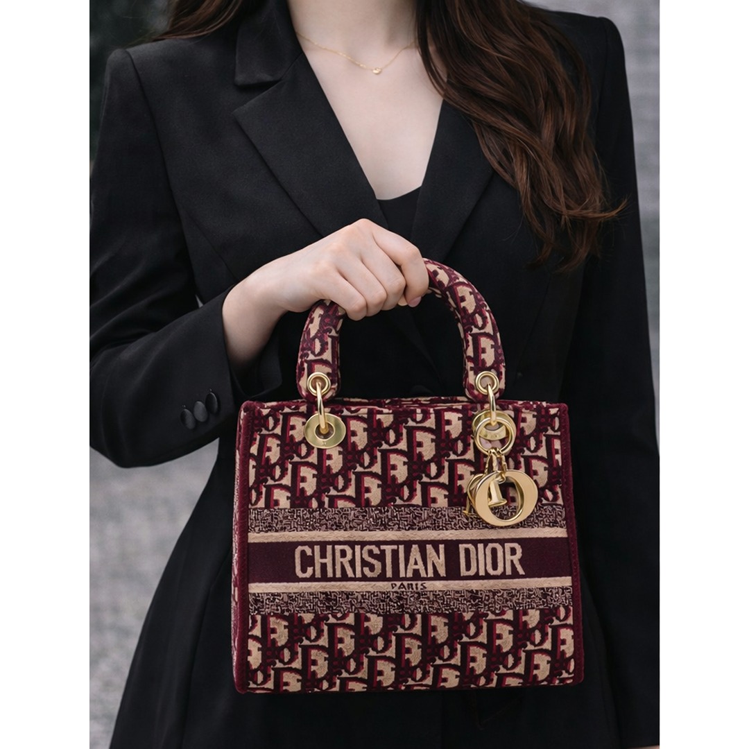 CHRISTIAN DIOR LADY D LITE MAROON SIGNATURE BAG