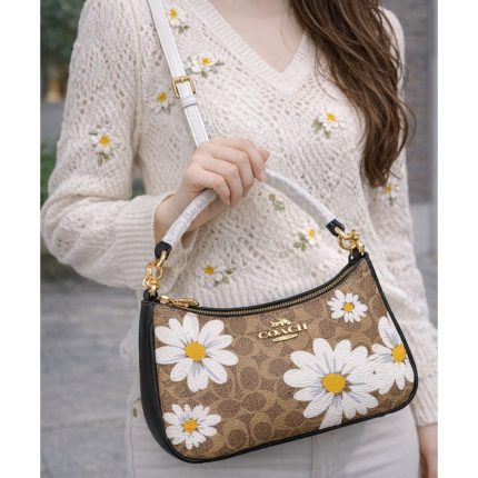 COACH TERI SHOULDER BROWN WHITE BAG