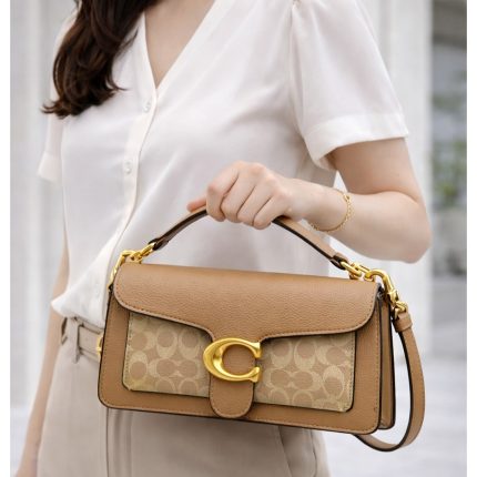 COACH TABBY SHOULDER CAMEL BAG SIGNATURE CANVAS