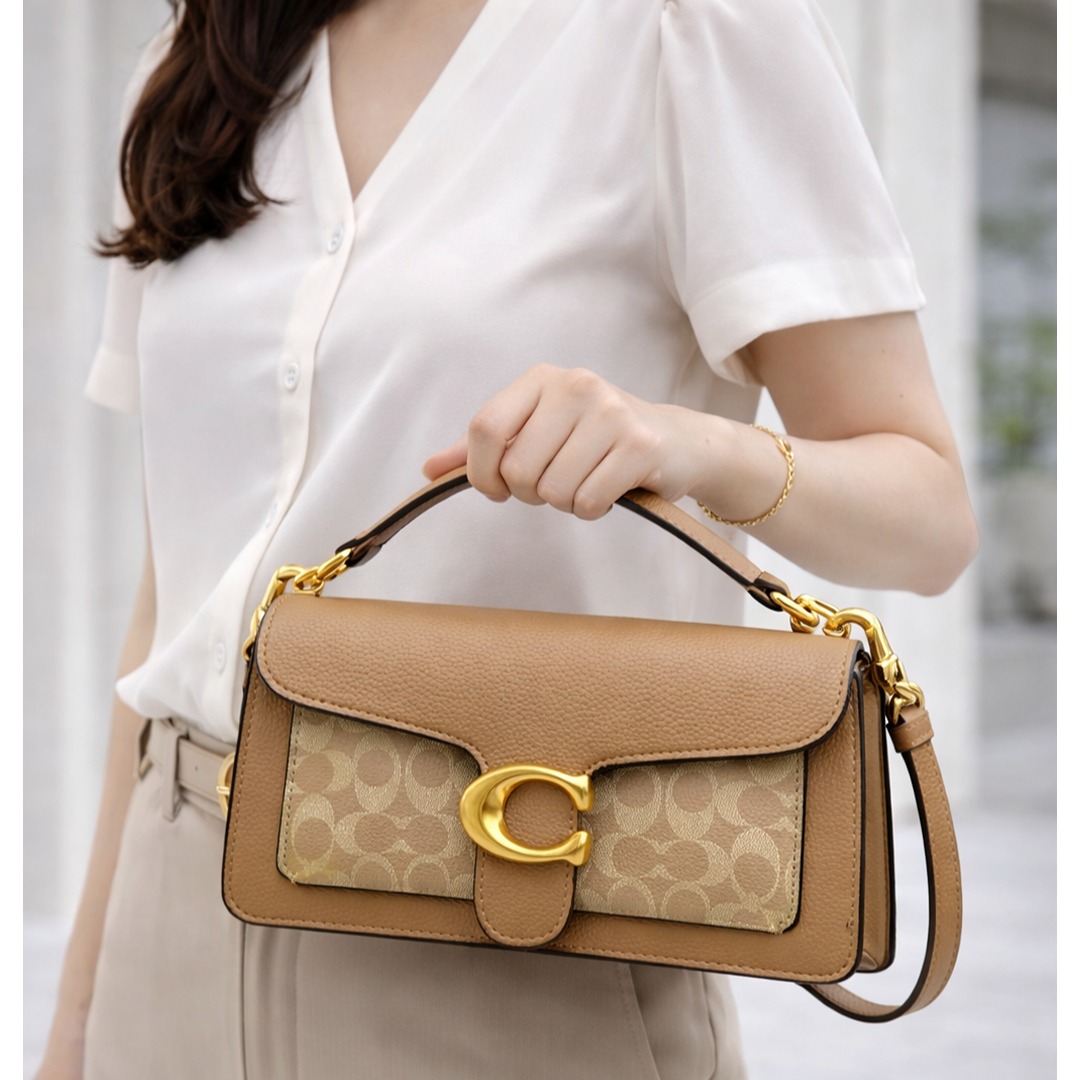 COACH TABBY SHOULDER CAMEL BAG SIGNATURE CANVAS