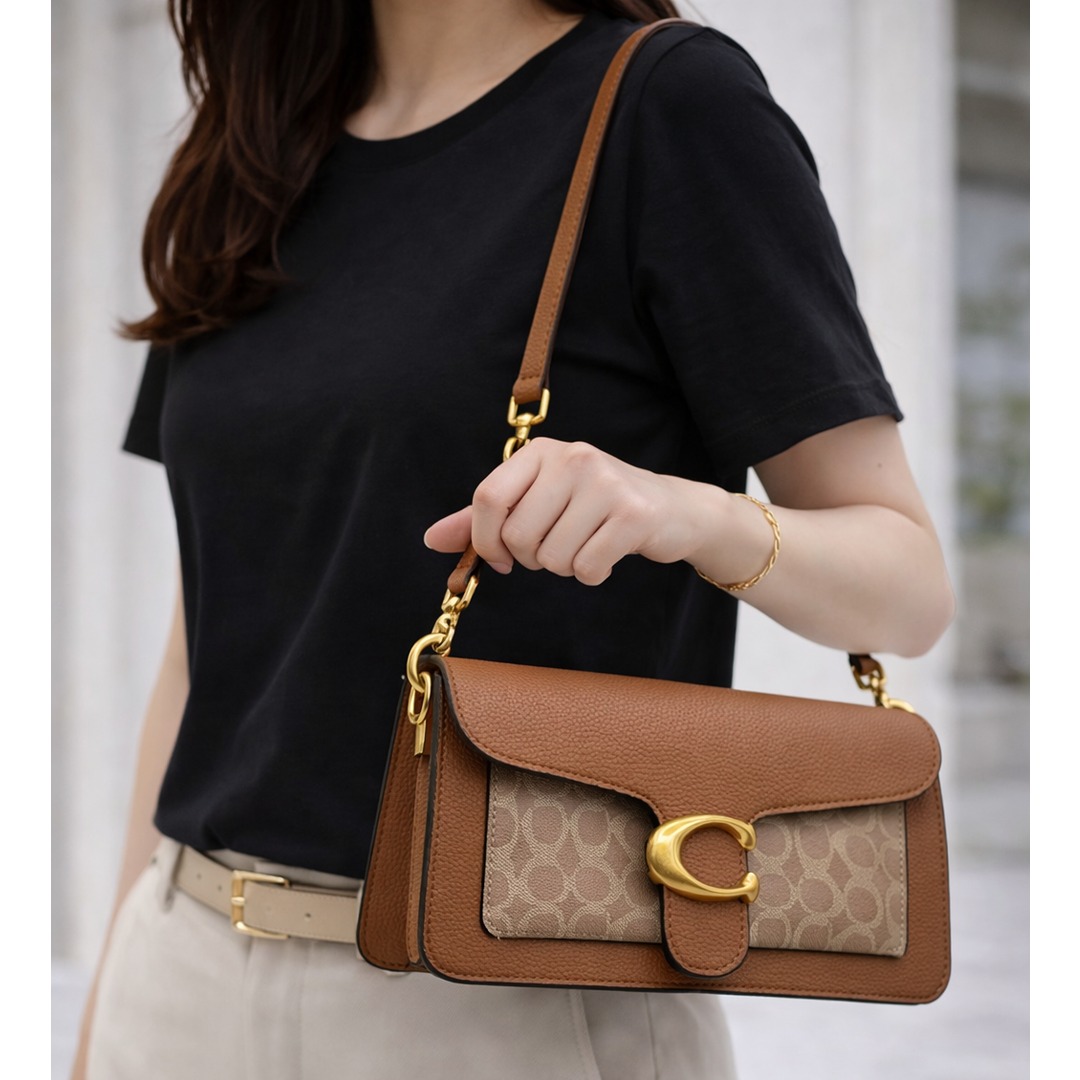 COACH TABBY SHOULDER BROWN BAG SIGNATURE CANVAS