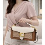 COACH TABBY SHOULDER CREAM BROWN BAG SIGNATURE CANVAS