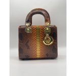 LADY DIOR MINI SNAKE SKIN GOLD BROWN HANDBAG.