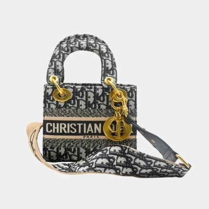 CHRISTIAN DIOR LADY D MINI BLACK LITE BAG.