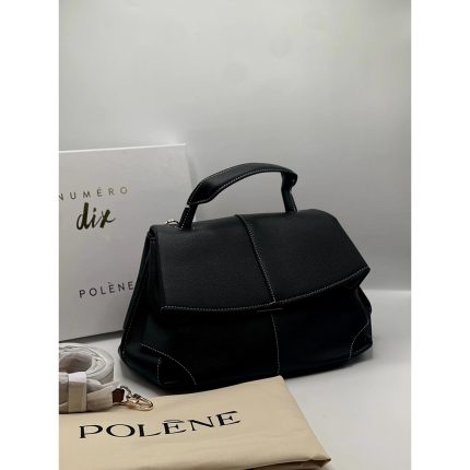 POLENE NUMERO DIX MEDIUM BLACK HANDBAG.