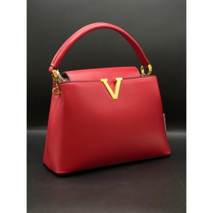 VLN V GOLD LOGO RED HANDBAG