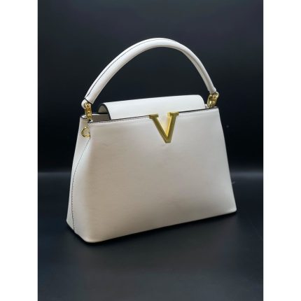 VLN V GOLD LOGO WHITE HANDBAG.