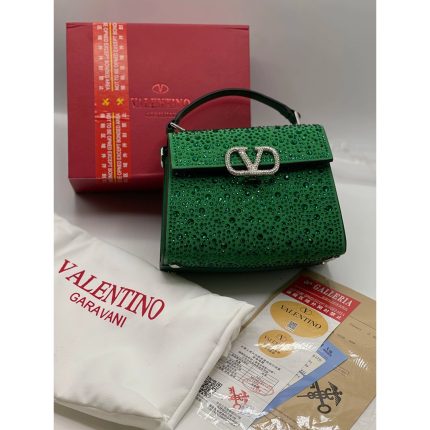 VALENTINO GARAVANI V SLINING GREEN CRYSTAL MINI BAG