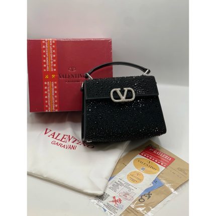 VALENTINO GARAVANI V SLINING DARK BLACK CRYSTAL MINI BAG