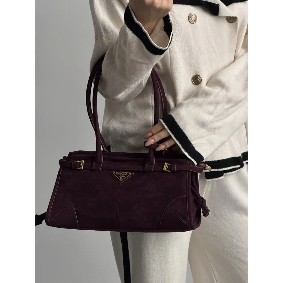 PRADA BONNIE BURGUNDY MEDIUM SUEDE SHOULDER BAG