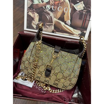 GUCCI JACKIE NOTTE BROWN MINI BAG CRYSTAL EMBELLISHED