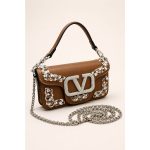 VALENTINO GARAVANI BROWN MICRO LOCO EMBELLISHED CRYSTAL SHOULDER BAG