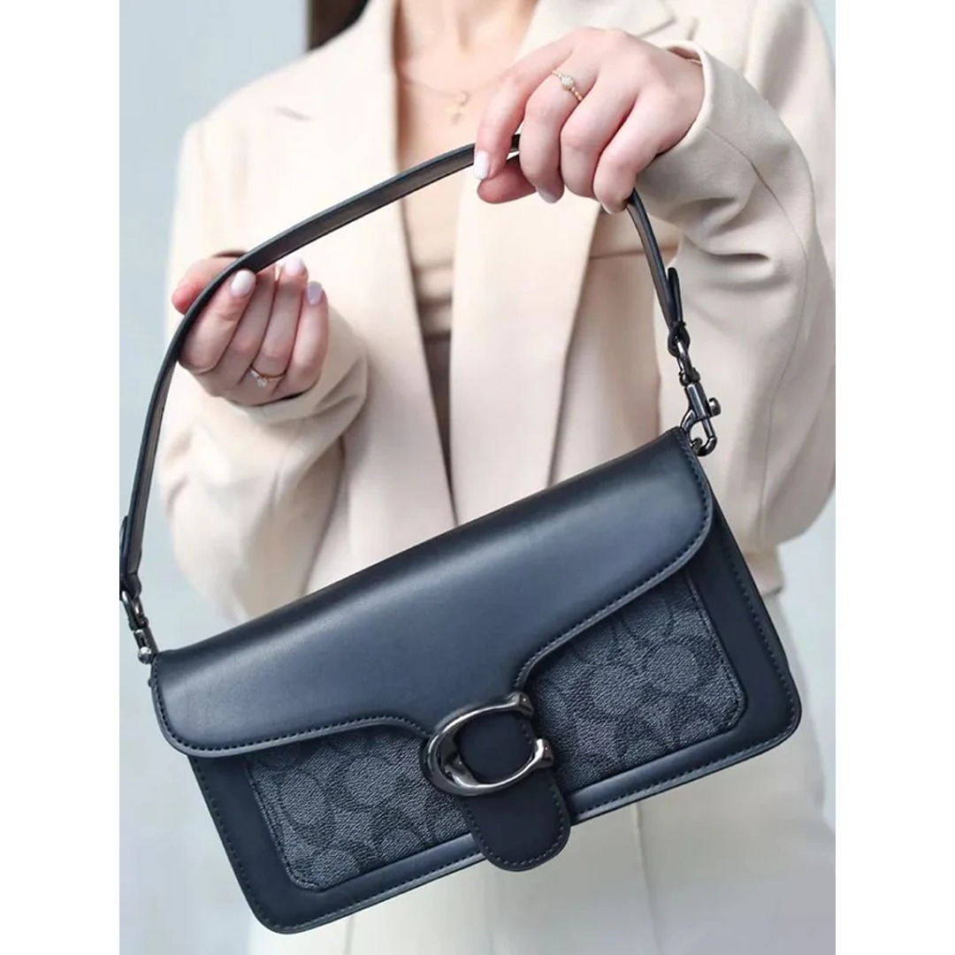 COACH TABBY SHOULDER BLACK GRAY BAG SIGNATURE CANVAS