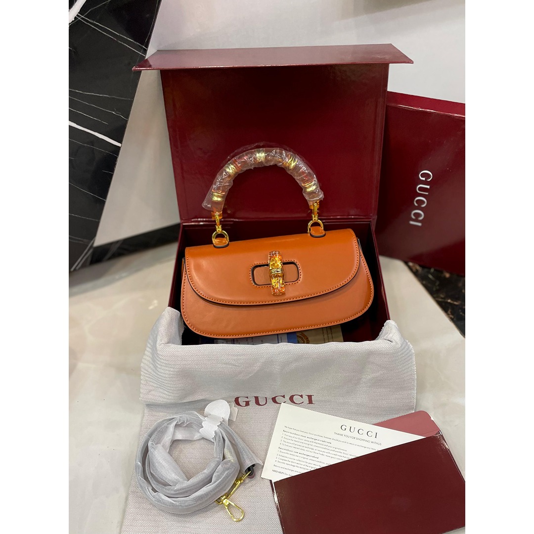 GUCCI BAMBOO 1947 TOP HANDLE MINI ORANGE BAG