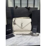 YSL COLLEGE MEDIUM IN QUILTED WHITE MONOGRAM