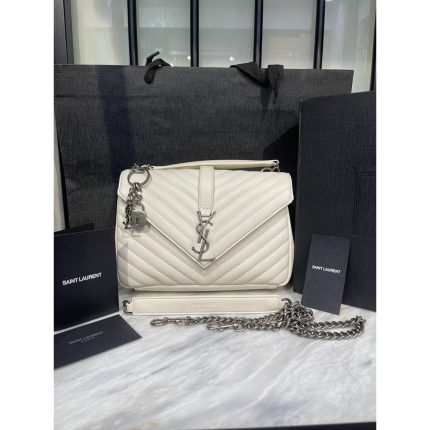 YSL COLLEGE MEDIUM IN QUILTED WHITE MONOGRAM