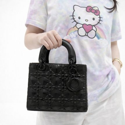 LADY DIOR CANNAGE PATTERN LADY ALL BLACK BAG.
