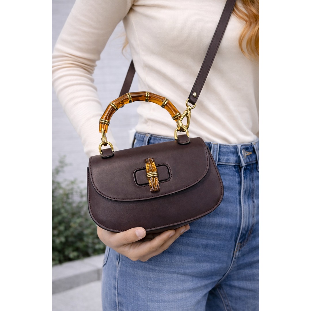 GUCCI BAMBOO 1947 TOP HANDLE MINI CHOCOLATE BROWN BAG