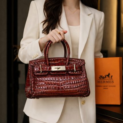 HERMES HIMALIYANS CROCODILE MAROON HANDBAG