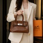 HERMES HIMALIYANS CROCODILE BROWN HANDBAG