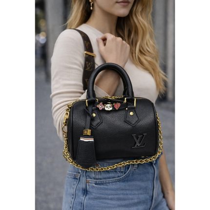 LOUIS VUITTON BLACK SPEEDY BANDOULIERE 20 HANDBAG.