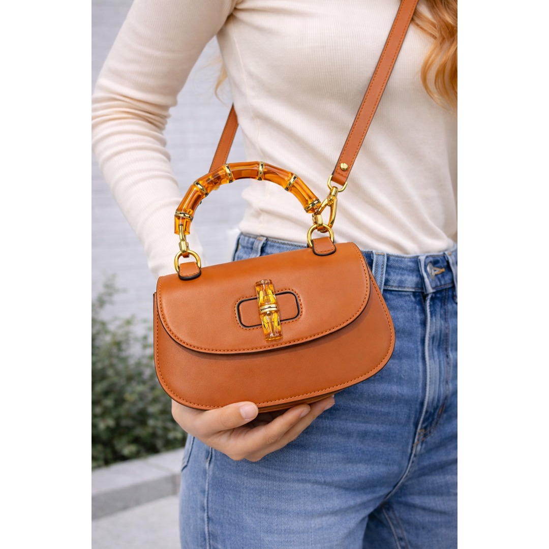 GUCCI BAMBOO 1947 TOP HANDLE MINI ORANGE BAG