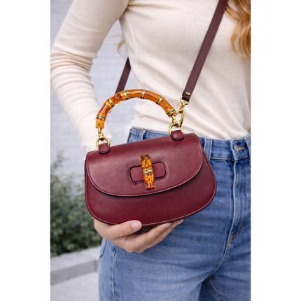 GUCCI BAMBOO 1947 TOP HANDLE MINI BURGUNDY BAG