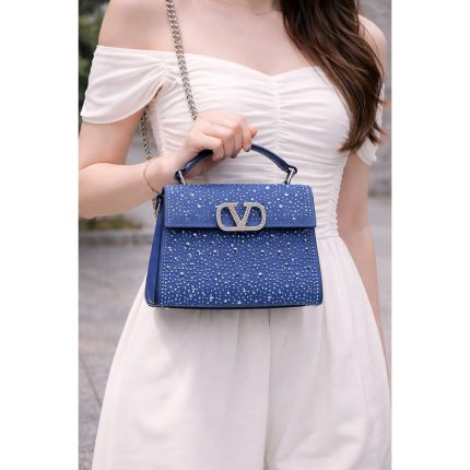 VALENTINO GARAVANI V SLINING BLUE CRYSTAL MINI BAG
