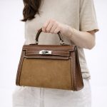 HERMES KELLY 20 PALLADIUM BROWN SUEDE.