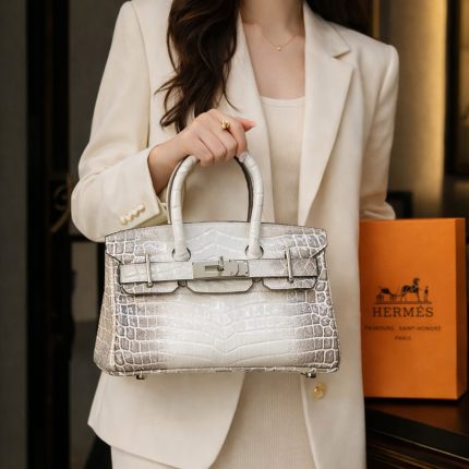 HERMES HIMALIYANS CROCODILE WHITE HANDBAG