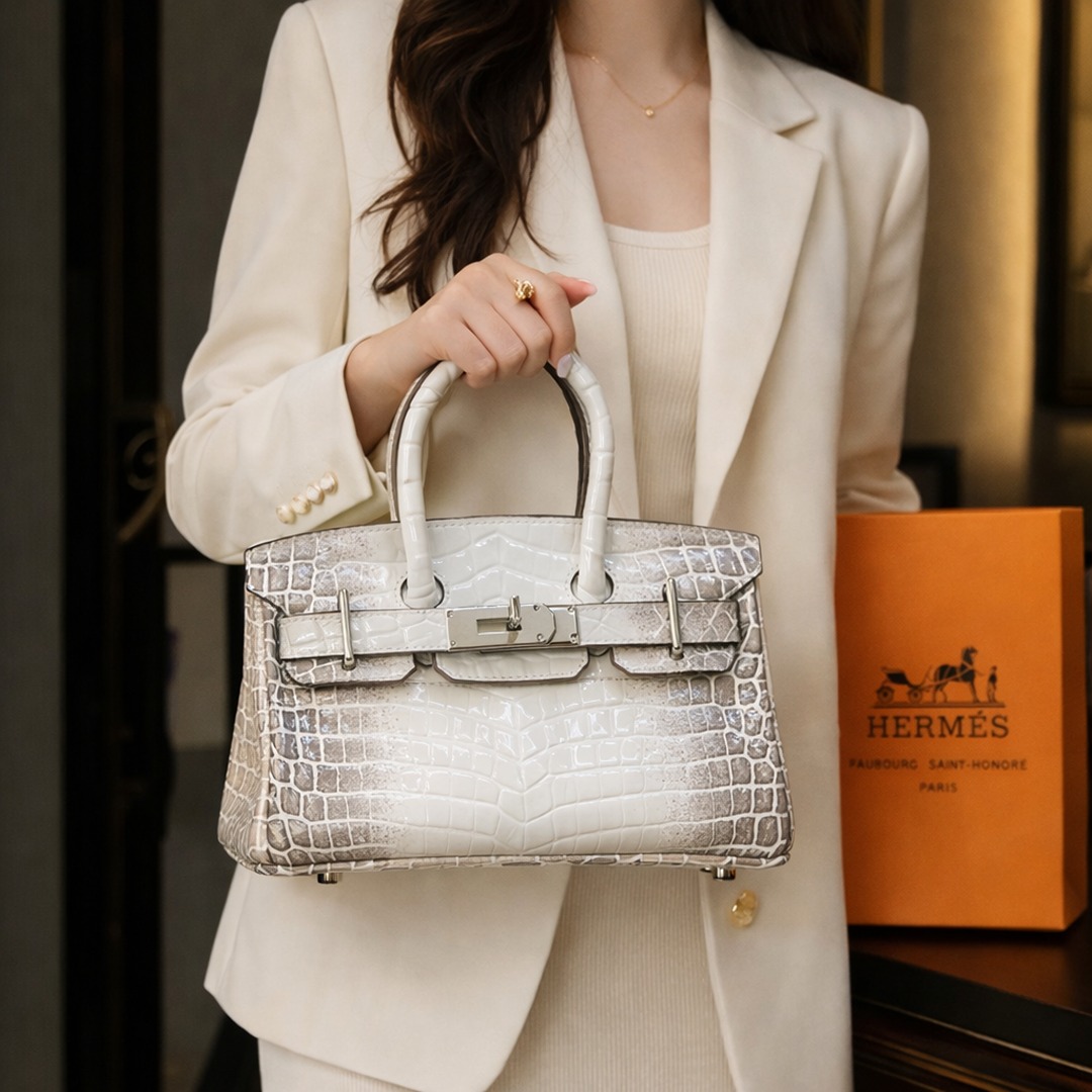 HERMES HIMALIYANS CROCODILE WHITE HANDBAG
