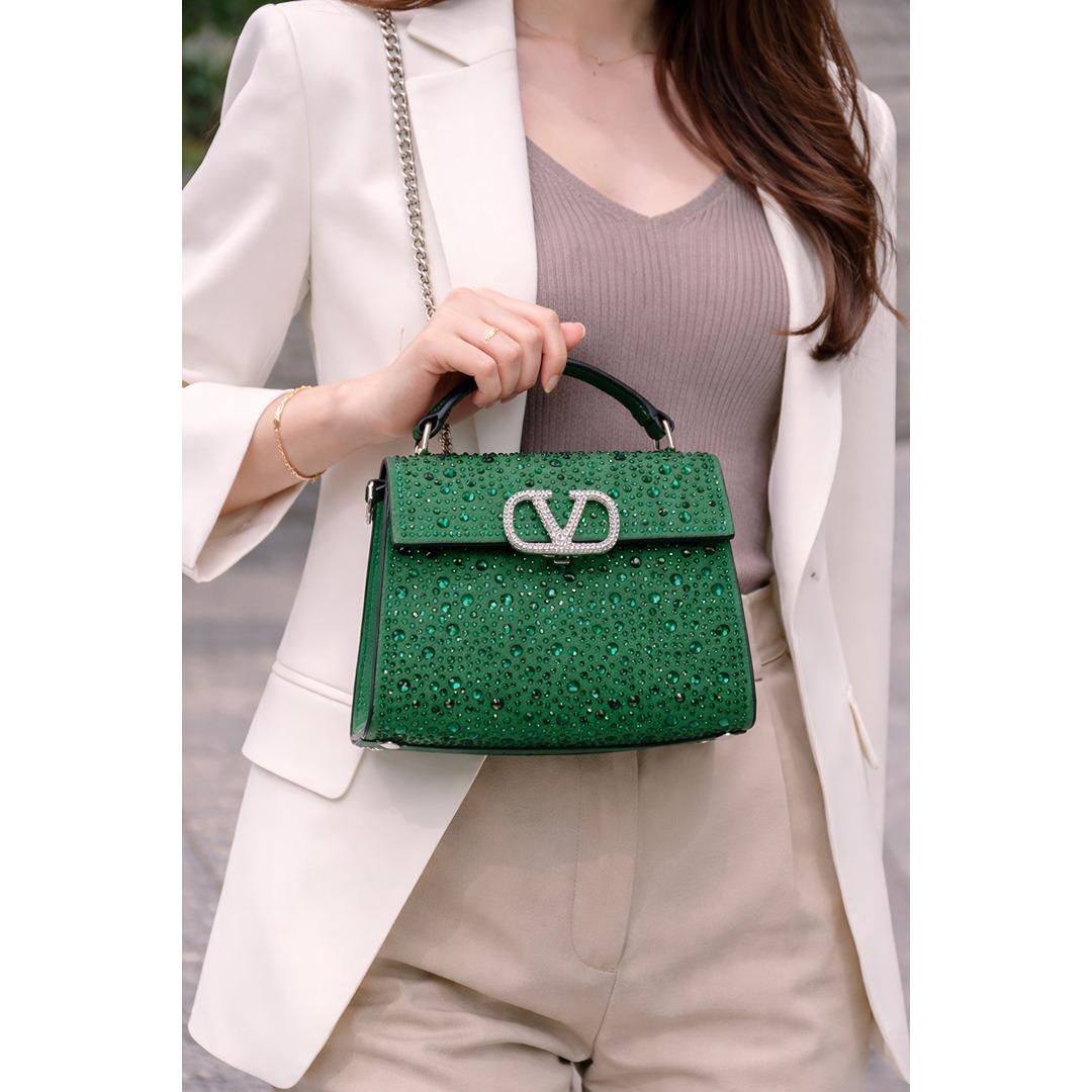 VALENTINO GARAVANI V SLINING GREEN CRYSTAL MINI BAG