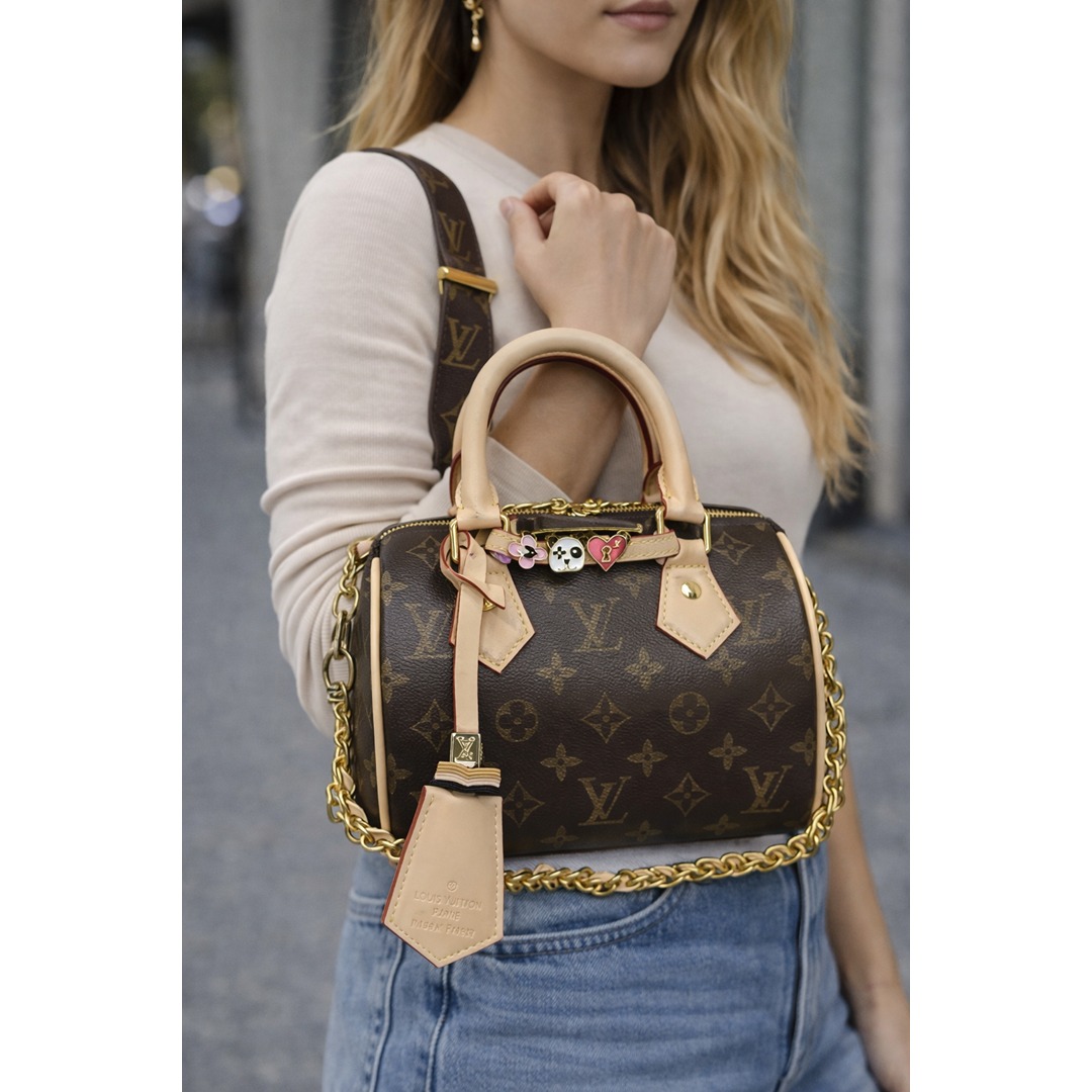LOUIS VUITTON BROWN SPEEDY BANDOULIERE 20 HANDBAG.