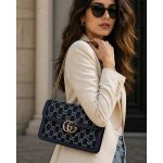 GUCCI GO SMALL GG CANVAS NAVY SHOULDER BAG