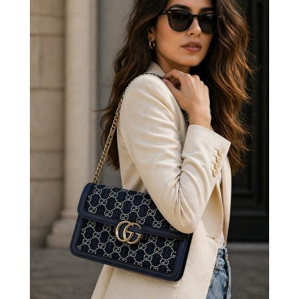GUCCI GO SMALL GG CANVAS NAVY SHOULDER BAG